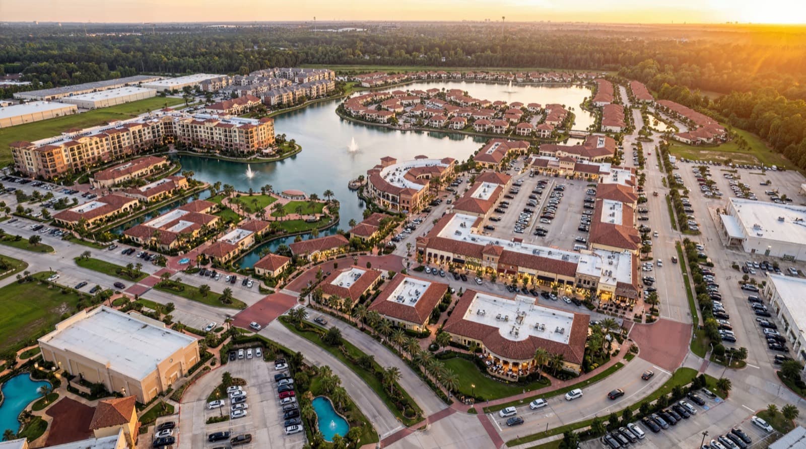 Aerial view of the Cathedral Lakes lakefront development